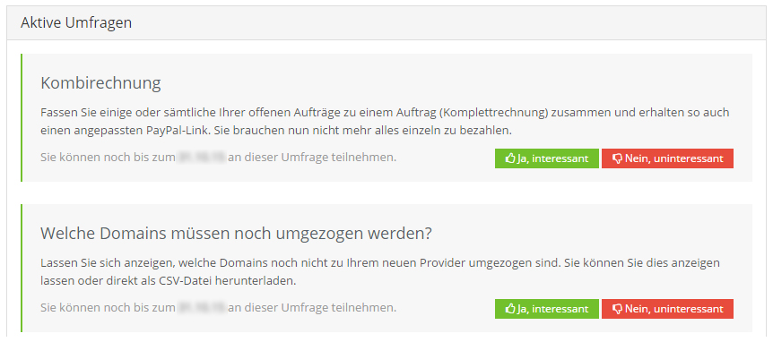 Umfrage im Kundenbereich Umfrage im Kundenbereich